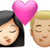 👩🏻‍❤️‍💋‍👨🏼 kiss: woman, man, light skin tone, medium-light skin tone display on Apple